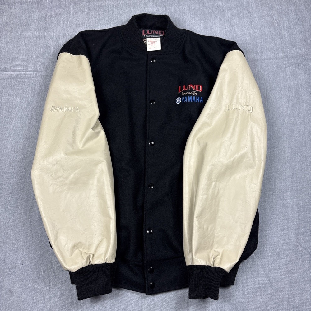 Vintage Lund Powered By Yamaha 2002 Varsity Jacket XL Leather Wool Made In USA